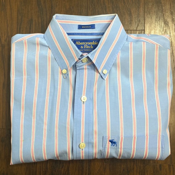 Abercrombie & Fitch Blue Muscle Dress Shirt Large - Picture 10 of 10